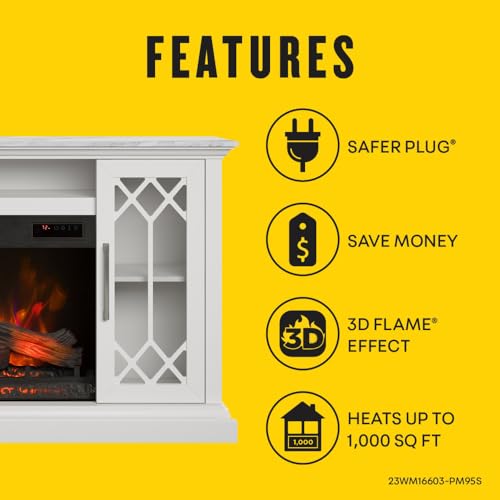 duraflame® Electric Fireplace Farmhouse Media Console for 65 Inch TVs with Glass Doors, Bright White Duraflame