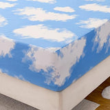 NATURETY Bedding Fitted Sheet with Deep Pocket for Single Bed Mattress Cover Sheets,White Cloud Printed Fabric Bed Sheets (Blue Sky, Twin) NATURETY