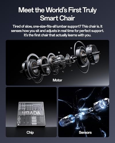 Hbada X7 Smart Ergonomic Chair, Office Chair, with Fully Automated Lumbar Tracking, 4D Adjustable Headrest, 720° Adjustable Armrests, Ventilated Seat Cushion, Swivel, Grey Hbada