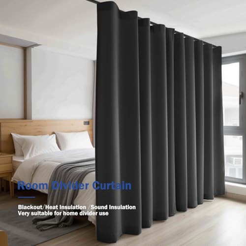 Cbsroro Room Divider Curtains, Blackout Ceiling Track Curtains with Hooks Wall Dividers for Bedroom Living Room Separation Office Privacy Partition, Noise Reduction, W100 × L84 Inch,1 Panel, Black cbsroro