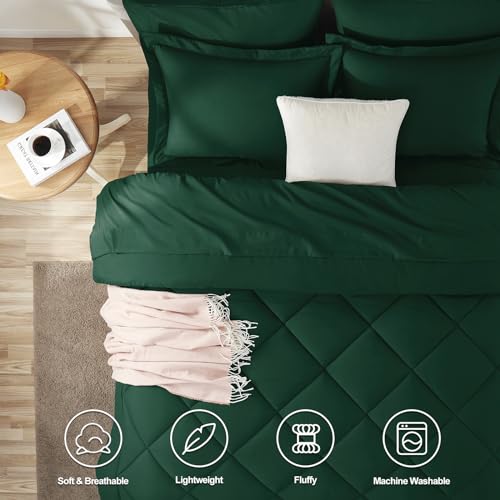 CozyLux Twin XL Comforter Set Emerald Green - 5 Pieces Twin Extra Long Bed in a Bag for College Dorm, All Season Bedding Set for Girls and Boys, Soft Bed Set with Comforter, Sheets, Pillowcase & Sham CozyLux