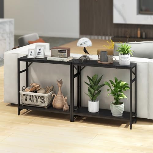 Livofloral Narrow Console Table for Entryway - 2 Tier, 29.5” Entryway Table with Shelf, Industrial Thin Sofa Table with 2 Support Bar, Display Tables for Living Room, Bedroom, Foyer, Black Livofloral