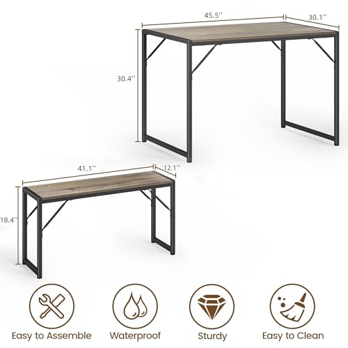 Bealife Dining Table Set for 4 with Metal Frame and MDF Board, Space Saving Kitchen Table with 2 Benches, Kitchen Table Set for Apartment, Dining Room, Breakfast Nook, Grey Bealife