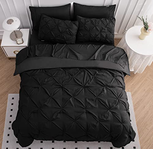 LANE LINEN 5 Piece Twin Size Comforter Set - Hotel Style Black Twin Comforter Set with Sheets - All-Season Trendy Design, Deep Pocket Sheets, Pillowcases & Shams - Super-Soft, Durable & Comfy Bedding LANE LINEN