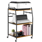 Vividwood Printer Stand - Large 3 Tier Printer Table with Adjustable Storage Shelf - Rolling Printer Cart with Wheels -Stable Desk for Printer Home Office Use (Rustic Brown) Vividwood