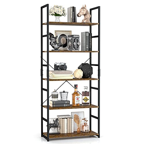 Vintage Modern 5 Tier Bookshelf - Sturdy Office and Home Storage Organizer - WoodArtSupply