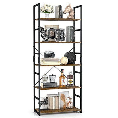 Vintage Modern 5 Tier Bookshelf - Sturdy Office and Home Storage Organizer