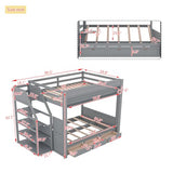 HRJHLucky Full Size Convertible Futon Bunk Bed with Storage Staircase, Bedside Table and 3 Drawers (Gray) HRJHLucky