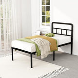 DiaOutro Twin Bed Frames with Headboard 18 Inch, Metal Platform No Box Spring Needed Heavy Duty Steel Slat Mattress Foundation/Easy Assembly/Noise Free/Black DiaOutro