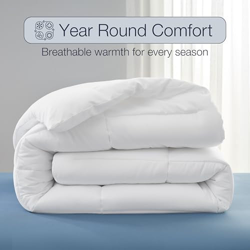 Casual Living Twin XL Duvet Insert Comforter Cooling Blanket Lightweight Hypoallergenic Reversible White Comforter Fluffy Bedding Down Alternative Washable for College Dorm Essentials, Twin XL, White CASUAL LIVING