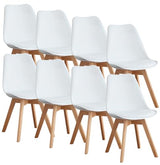 OLIXIS Dining Chairs Set of 8 Kitchen Mid Century Modern Chairs with Wood Legs and PU Leather Cushion for Living Room Bedroom Outdoor Lounge, White OLIXIS