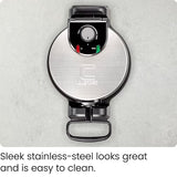 Chefman Rotating Belgian Waffle Maker, 180° Flip Iron w/ Non-Stick Plates, Adjustable Timer, Locking Lid, & Drip Plate, Space Saving Storage, Mess-Free Breakfast, Stainless Steel/Black Chefman