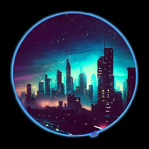 DEALZOOM Gaming Chair Mat LED RGB Gaming Lights (Skyline 47”) - Noise Cancelling, Anti-Slip Gamer Floor Mat – Scratch Resistant Computer Gaming Mat for Chair – Office Chair Mat for Hardwood Floor DEALZOOM