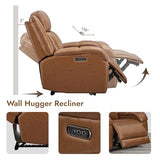 Watson & Whitely Genuine Leather Power Recliner Chairs for Adults, Wall Hugger RV Recliner with Power Headrest & Charging Ports, Electric Recliner Sofa Chair for Living Room, Saddle Brown