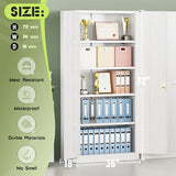 Crownland 72" Lockable Metal Storage Cabinet, Garage Storage Cabinets, High Office Cabinet with Adjustable Shelves for Garage, Home Office,Pantry, File(White) Crownland
