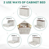 YITAHOME Full Size Murphy Bed with Charging Station, Cabinet Bed with Large Storage Drawer, Farmhouse Multi-Functional Murphy Cabinet Bed Frame for Bedroom or Guest Room, Noise-Free, Rustic White YITAHOME