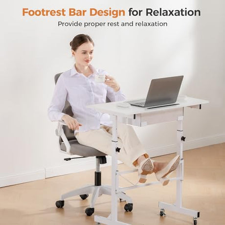 COMHOMA Small Standing Desk Adjustable Height Small Computer Desk Mobile Portable Rolling Laptop Table with Wheels 32" Computer Workstation Sit Stand Desks Portable Standing Table Treadmill desks COMHOMA