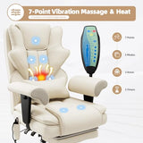 Mvpipi 7-Point Massage Office Chair,Heated Manageral Chair,Ergonomic Executive Chair with Footrest,Adjustable Armrest，Computer Chair for Offices, Study Areas, Gaming Spaces,Beige