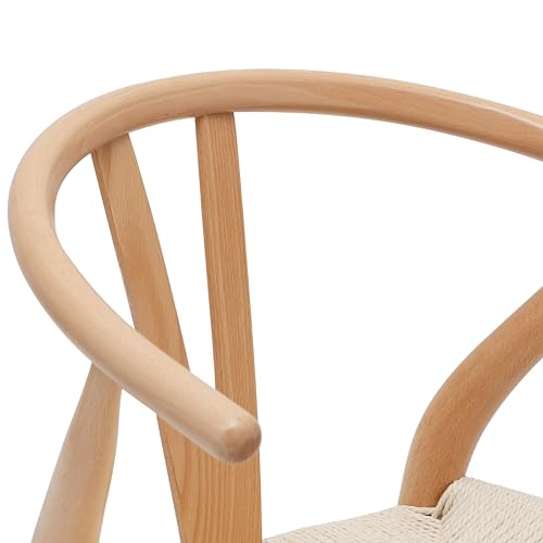 Poly and Bark Weave Modern Wooden Mid-Century Dining Chair, Hemp Seat, Natural (Set of 2) - WoodArtSupply