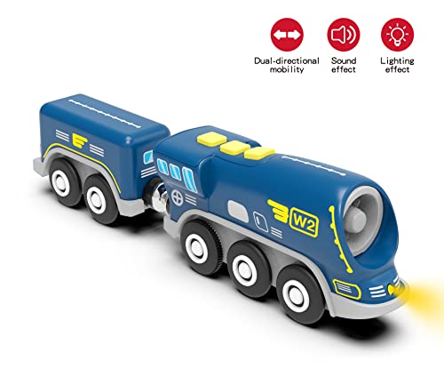 Battery Operated Locomotive Train for Wooden Tracks, Powerful Engine Toy Train Vehicle for Railway Track, Science Fiction Train Car Series Fit All Brands Railroad (Battery Not Included) Z MAYABBO