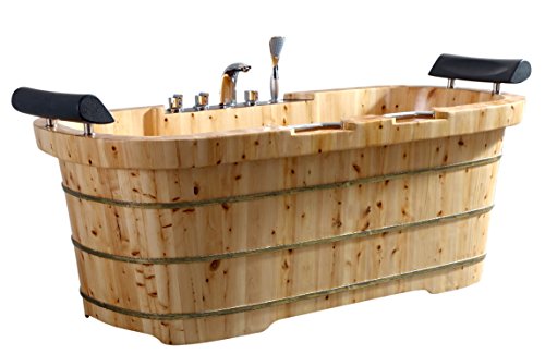 Alfi Brand AB1130 65" 2 Person Free Standing Cedar Wooden Bathtub with Fixtures & Headrests, Natural Wood ALFI brand