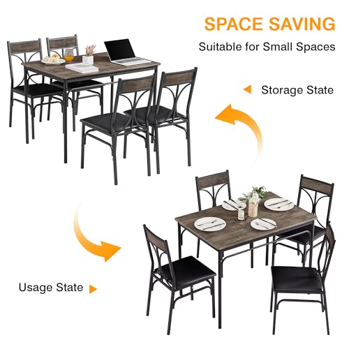 VECELO Dining Table Set for 4, Kitchen Table Set with 4 Chairs for Small Space, Space-Saving and Modern Design, Apartment, Easy to Assemble, Retro Brown VECELO