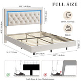 Garvee Floating Bed Frame Full Size with Smart Led Lights, Upholstered Platform Bed with Diamond Headboard, Solid Wood Slats Support, No Box Spring Needed, Noise-Free, Easy Assembly, White Garvee