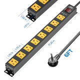CRST 8 Outlet Metal Long Power Strip, 2100J Heavy Duty Surge Protector Power Strip, 6 FT Cord Mountable Wide Spaced Workshop Garage Power Strip, 15amp/1875W(Black+Yellow) CRST