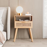 Mid-Century Modern Rattan Nightstand (2 Set), Boho Wood Accent Table with Storage Drawer - Bedside Table for Bedroom or End Table for Living Room, Natural Wood Accent Decor - Light Brown Lifetime Home
