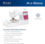 Brother PE545 Embroidery Machine, Wireless LAN Connected, 135 Built-in Designs, 4" x 4" Hoop Area, Premium Embroidery Thread 6 Spools, 75/11 Size Embroidery Needles 100 Count