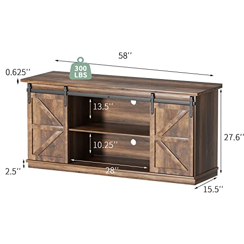 YESHOMY TV Stand for Televisions up to 65 Inchs, with Sliding Barn Doors and Storage Cabinets, Console Table and Media Furniture for Living Room, 58 Inch, Barnwood - WoodArtSupply