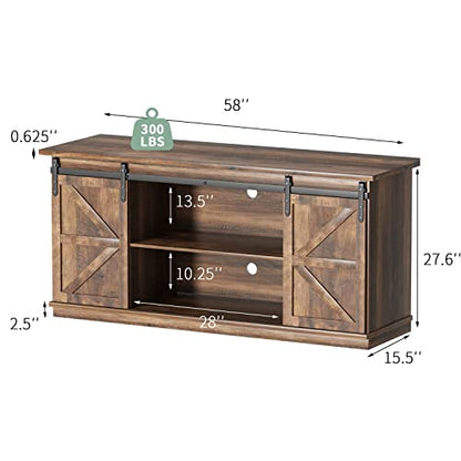 YESHOMY TV Stand for Televisions up to 65 Inchs, with Sliding Barn Doors and Storage Cabinets, Console Table and Media Furniture for Living Room, 58 Inch, Barnwood - WoodArtSupply