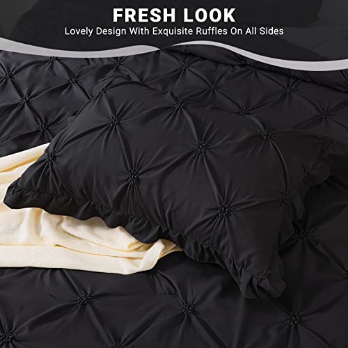 JOLLYVOGUE Queen Comforter Set 7 Pieces, Black Bed in a Bag Comforter Set for Bedroom, Bedding Comforter Sets with Comforter, Sheets,Ruffled Shams & Pillowcases JOLLYVOGUE