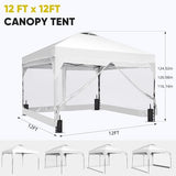 GDY 12x12FT Pop Up Canopy Tent with One Push Setup, Easy Setup Gazebo with 4 PVC Transparent Sidewalls,Includes Wheeled Bag. for Events, Parties, Camping, White. GDY