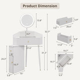 ARTETHYS Corner Vanity Desk with Retractable and Rotating Mirror and Lights Small Modern White Makeup Vanity Set with Glass Top for Women Compact Girls Dressing Table with Drawer for Small Space ARTETHYS