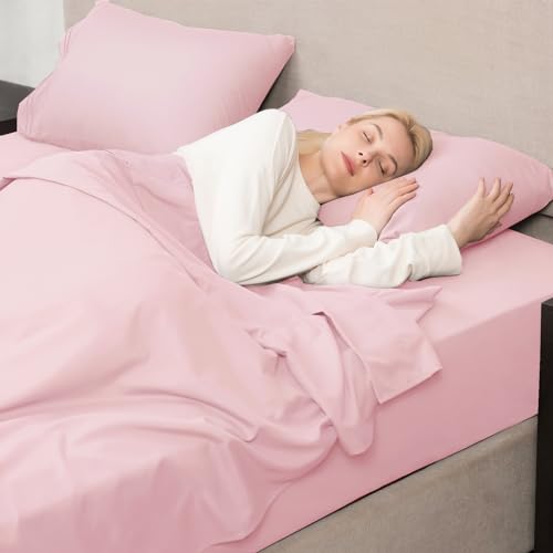 Mejoroom Twin Sheet Set - Hotel Collection Twin Sheets - Bedding Sheets & Pillowcases with Deep Pocket Fitted Sheet, Breathable, Wrinkle & Fade Resistant - 3 Piece(Blush Pink) Mejoroom