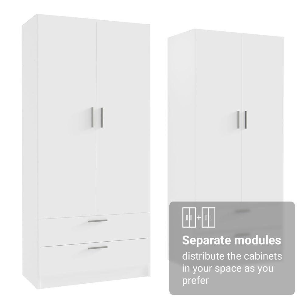 Madesa 4 Doors 4 Drawers Storage Cabinet Wardrobe with Shelves and Hanging Space 63" L Wooden Armoire Closet Organization Unit for Bedroom and Office (White) Madesa