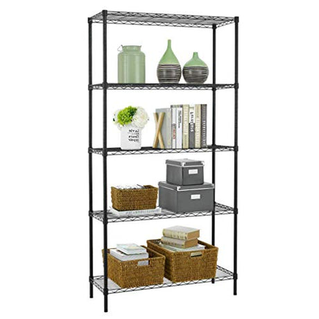 Wire Shelving Unit Commercial Metal Shelf Adjustable Layer Rack Strong Steel for Restaurant Garage Pantry Kitchen Garage (36×14×72, Black) BestOffice