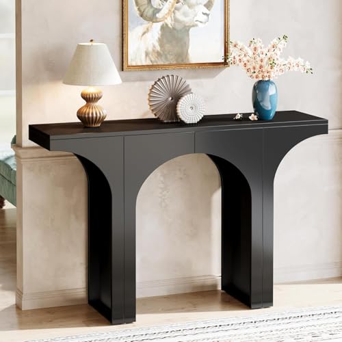 Tribesigns 47 Inches Console Table, Black Entryway Table, Modern Hallway Table, Sofa Table with Arch Base, Unique Foyer Table, Behind Couch Table, Wooden Long Accent Table for Living Room, En - WoodArtSupply