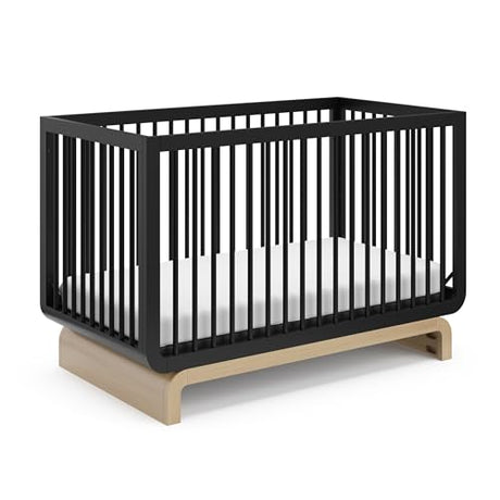 Storkcraft Santorini Deluxe 5-in-1 Convertible Crib with Bonus Toddler Guardrail (Black with Driftwood) – GREENGUARD Gold Certified, Toddler Guardrail Included in Box, Fits Standard Crib Mattress Storkcraft