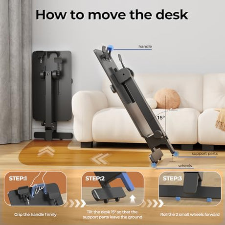 JYLH JOYSEEKER Foldable Mobile Standing Desk, 27 Inch Small Rolling Laptop Cart Height Adjustment, 90° Tiltable Sofaside Table, No Assembly Needed Portable Computer Workstation, Black JYLH JOYSEEKER