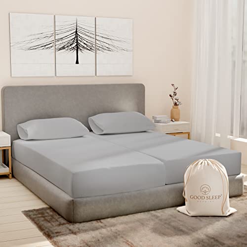 Good Sleep Bedding Split King Sheets Set, 100% Egyptian Cotton, Luxury Sateen Sheets, 5 Piece, 2 Fitted - 16" Deep Pocket, Light Gray Good Sleep Bedding