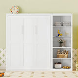 Harper & Bright Designs Queen Size Murphy Bed with Storage Shelves, Wood Cabinet Queen Platform Beds with Flexible Slats Support, Foldable Wall Bed Frame for Home Office Studio, White Harper & Bright Designs