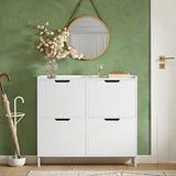 Haotian Shoe Cabinet with 4 Flip-Drawers, Narrow Shoe Rack, Slim Shoe Organiazer Entryway White, FSR100-W Haotian