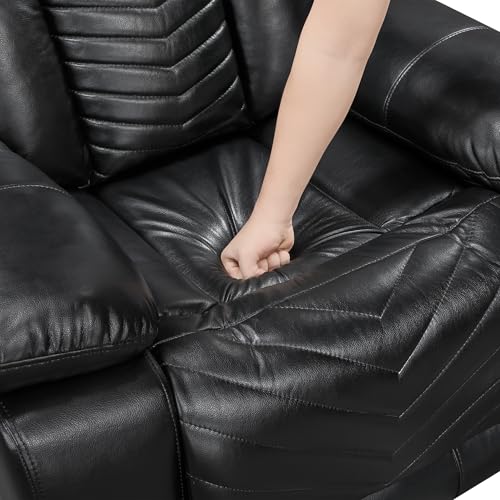 Lexicon Power Recliner Chair, Faux Leather Upholstered Home Theater Seating with LED Lighting, USB Charging Ports, Single Wall Hugger Reclining Chair for Living Room/Bedroom Easy Assembly, Black Lexicon