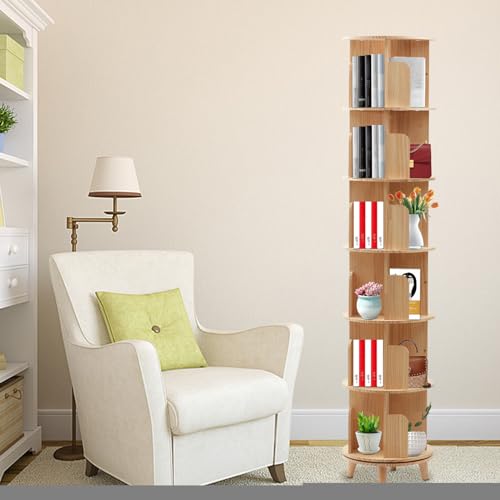 FiueStur 360-Degree Rotating 6-Tier Corner Bookshelf for Kids and Adults - WoodArtSupply