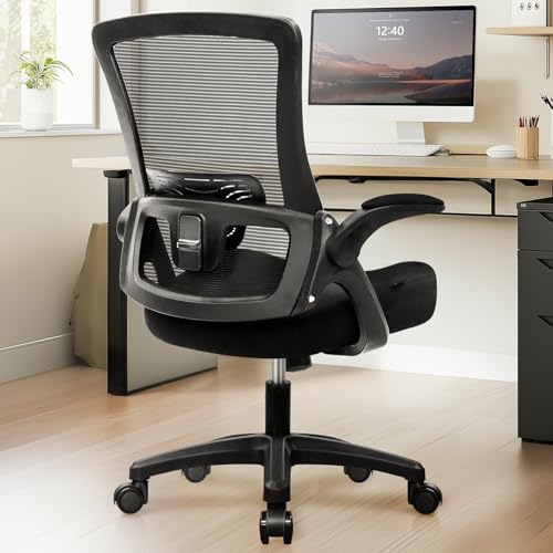 NEO Chair Office Desk Chair Computer High Back Mesh Gaming Seat with Ergonomic Adjustable Comfy Flip-up Armrests Lumbar Support Height for Home (Black) NEO CHAIR