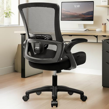 NEO Chair Office Desk Chair Computer High Back Mesh Gaming Seat with Ergonomic Adjustable Comfy Flip-up Armrests Lumbar Support Height for Home (Black) NEO CHAIR