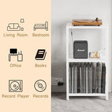 YAKANJ End Table with LED Light,Record Player Stand with Albums Storage,Vinyl Records Storage,Turntable Stand Side Table for Music Room Studio Living Room Bedroom-Rustic White YAKANJ
