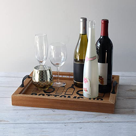 Elegant Designs HG2032-NBU Salento Farmhouse Rectangle Decorative LED Light Up Wooden Serving Tray w Black Metal Handles & Bottoms Up in Black for Décor, Centerpiece, Breakfast, Coffee,Bar, Natural Elegant Designs